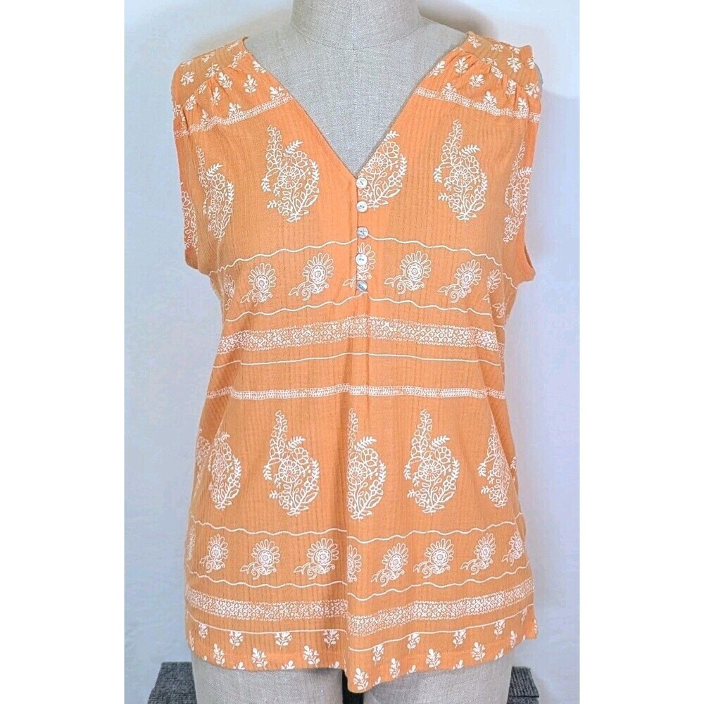 Wonderly Womens XL Orange Boho Print Sleeveless Knit Top Lightweight Summer NWT